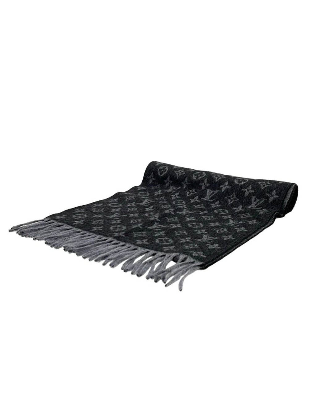 Louis Vuitton Scarf Echarpe Monogram Gradient Noir Wool Cashmere